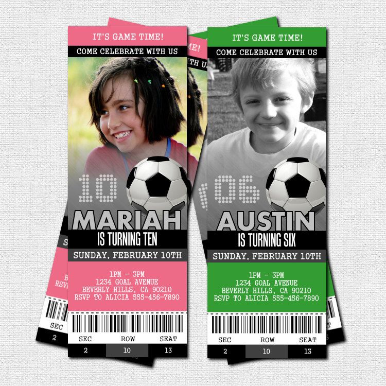 SOCCER TICKET INVITATIONS + Free Thank You Card - Birthday Party