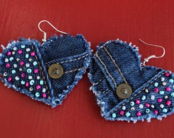 Denim Earrings, Denim Jewelry, Beaded Earrings, Earrings Handmade, Beaded Jewelry, Jewelery, Handmade Jewelry, Buy Handmade, Handmade Leather