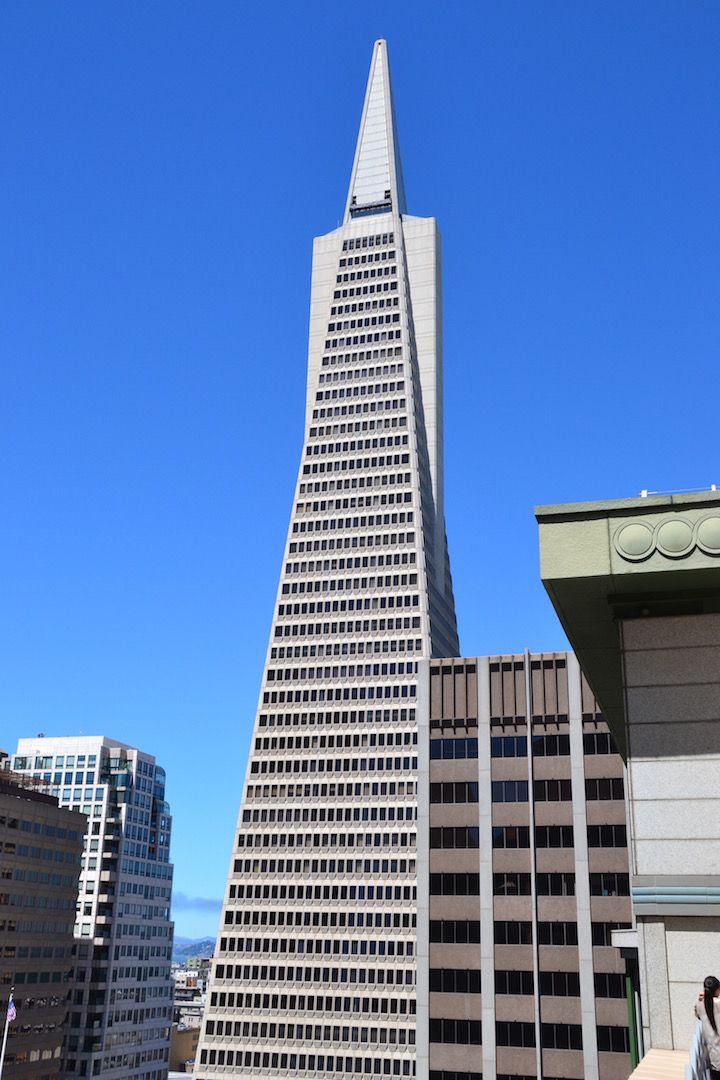 San Francisco vintage style travel poster Transamerica pyramid building at night