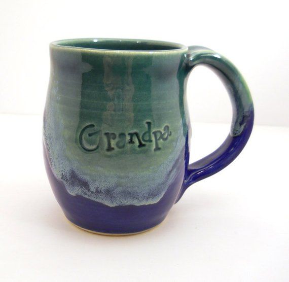 Personalized Mug In 'Sky' - Custom Mugs - Grandpa Cup - Hand Thrown Pottery - Great Gifts - Made to Order #custommugs