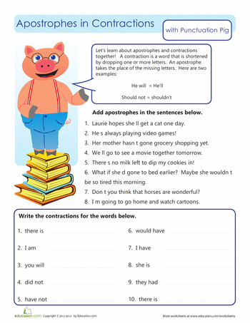 worksheets apostrophes in contractions apostrophes
