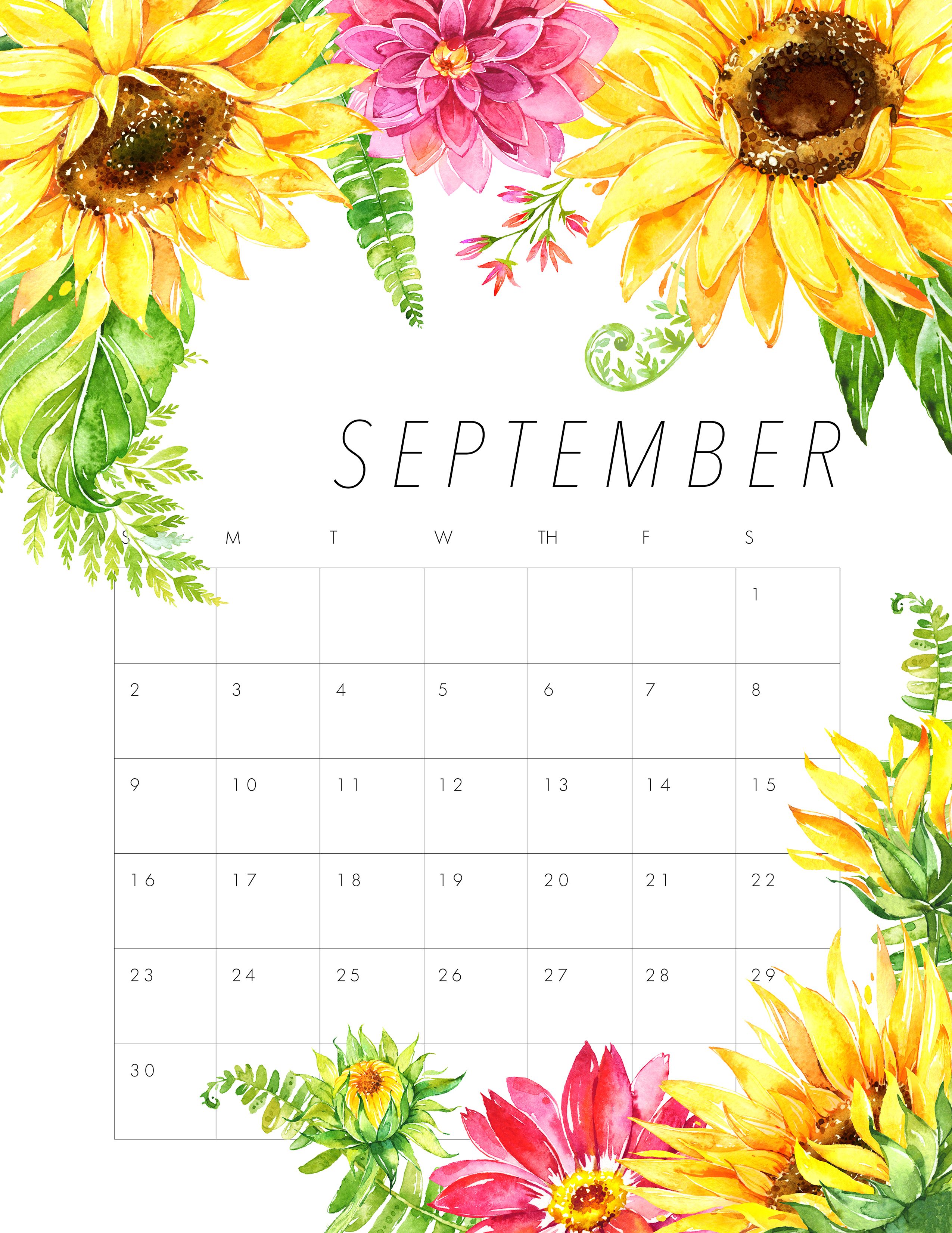 Free Printable 2018 Floral Calendar September Calendar Free Free Printable 2018 Floral Calendar September Calendar Free