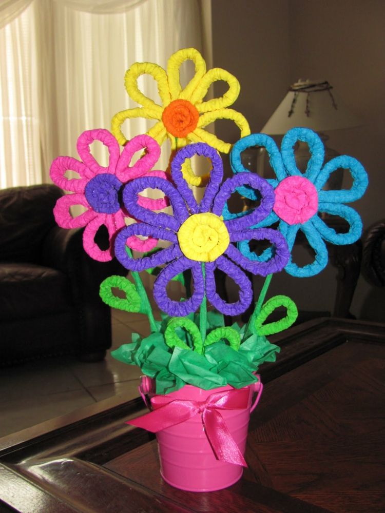 blumen aus papier mit kindern basteln, blumen basteln mit kindern aus papier, filz und plastik - 16, Design ideen