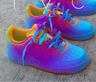 purple and blue air force ones