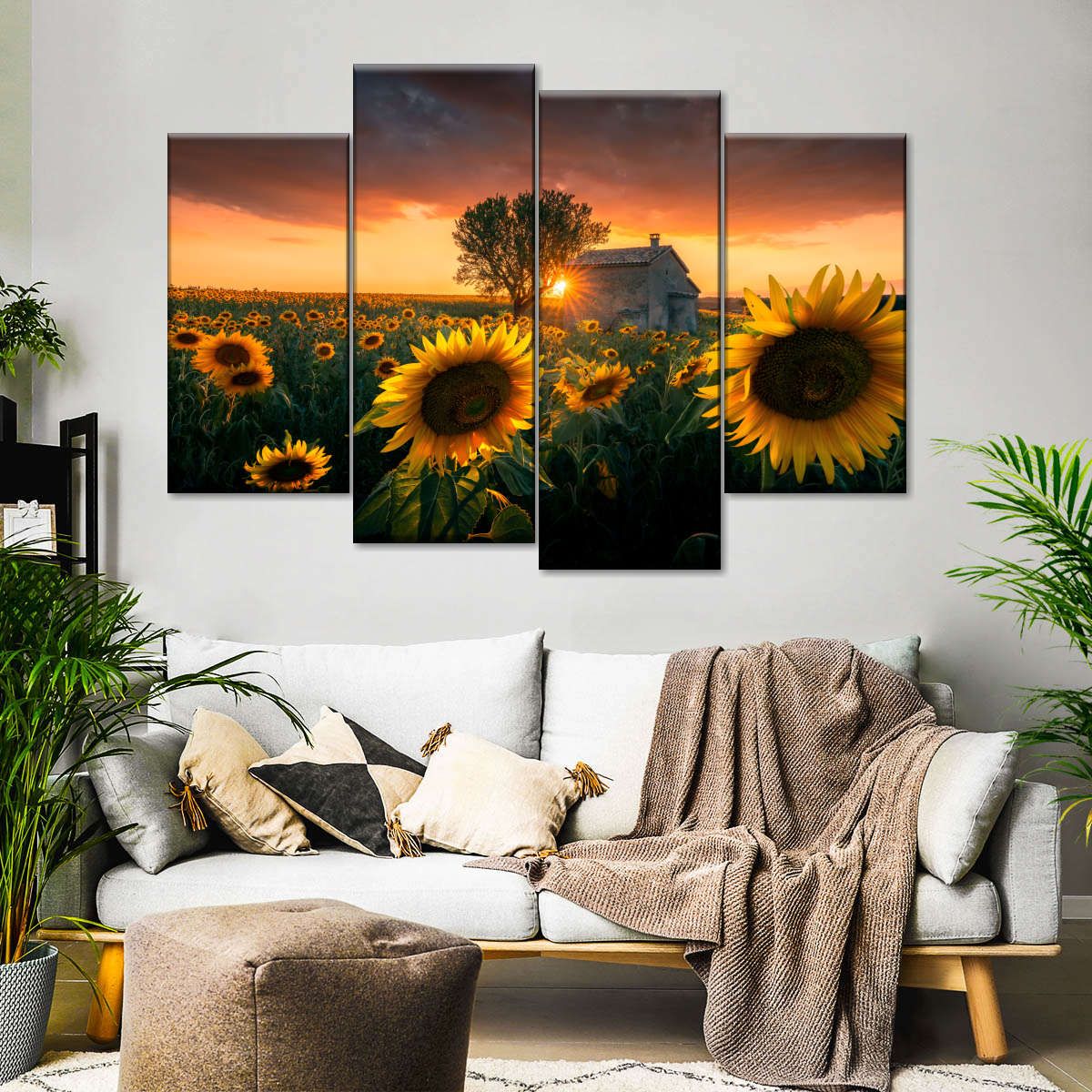 Provence Sunflower Field Multi Panel Canvas Wall Art will make your home feel more peaceful. This picturesque village will blend in beautifuly with any decor style and complement your existing color palette. Sunflower Themed Kitchen, Sunflower Room, Sunflower Kitchen Decor, Sunflower Decor, Sunflower Painting, Living Room Decor Colors, Living Room Decor Apartment, Dining Room Decor, Bedroom Decor