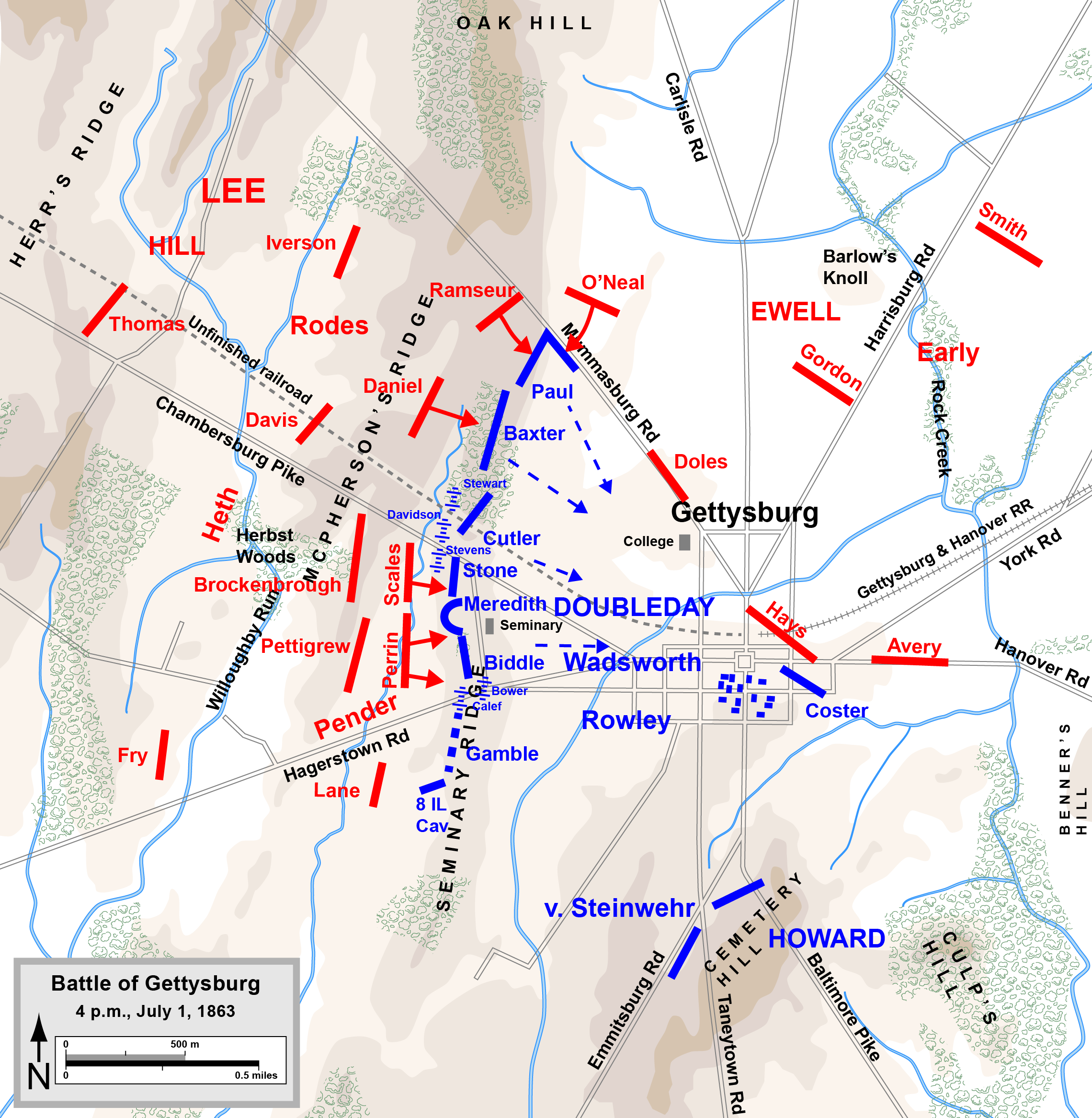 Gettysburg On A Map Gettysburg Day1 Gettysburg battlefield, Battle of gettysburg