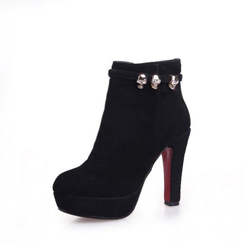 Women's Frosted Round Closed Toe High Heels Lace Up Solid Boots Red 37 Women's Frosted Round Closed Toe High Heels Lace Up Solid Boots Red 37