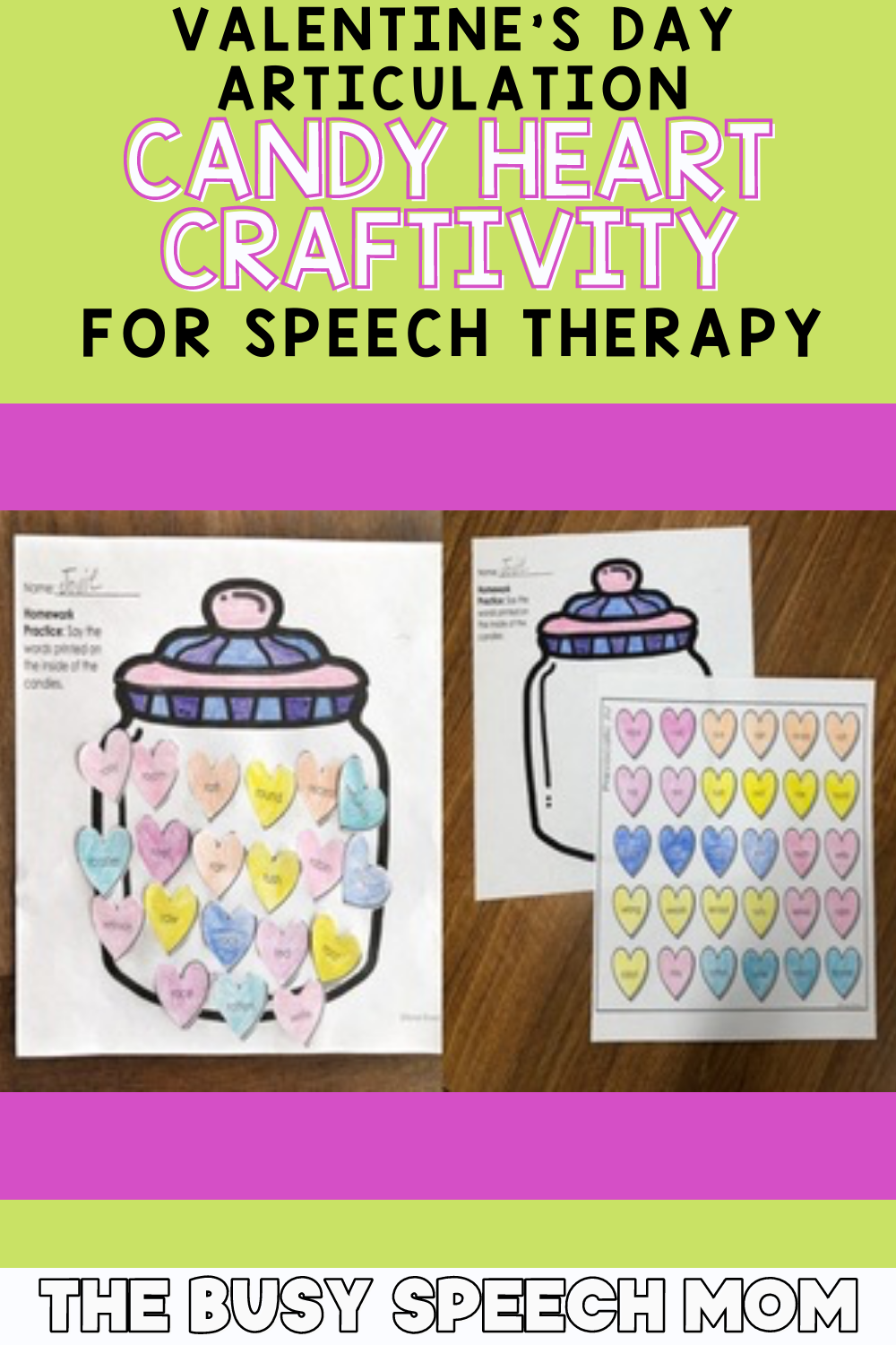 Valentine's Day Themed Craft and Activity for Speech Therapy | No Prep Articulation and Language