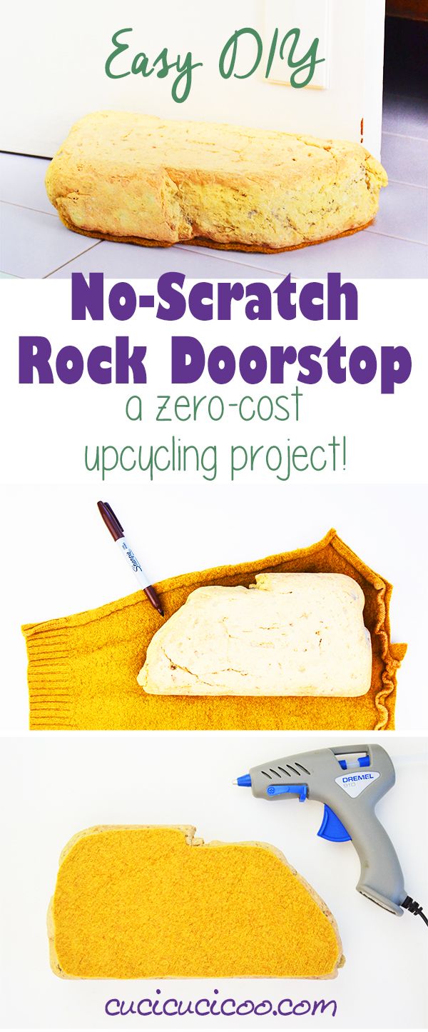 Need a quick fix to keep the doors in your home from slamming shut? This DIY no-scratch rock doorstop with repurposed items is free and only takes 1 minute to make! #rockcraft #feltedsweater Stone Crafts, Rock Crafts, Fun Crafts, Diy And Crafts, Crafts For Kids, Upcycle Projects, Craft Projects, Craft Ideas, Diy Porch