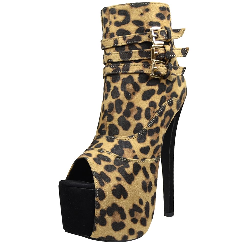 Womens Platform Stiletto Heel Leopard Print Dress Ankle Booties Zipper Sz 5.5-10