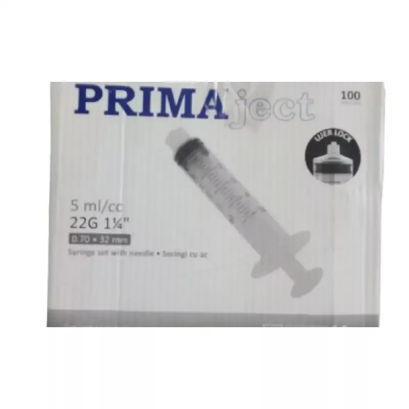Seringi Unica Folosinta Prima, 5ml, ac 22G, 1 1/4'' (0.7 x 32mm), negru, Luer Lock, piston cauciuc, sterile, 100 buc - Produs din sectiunea Consumabile Medicale, categoria Consumabile diverse, subcategoria Seringi unica folosinta la pretul de 39 Lei; Producator: Prima 5 Ml, Lei, The 100