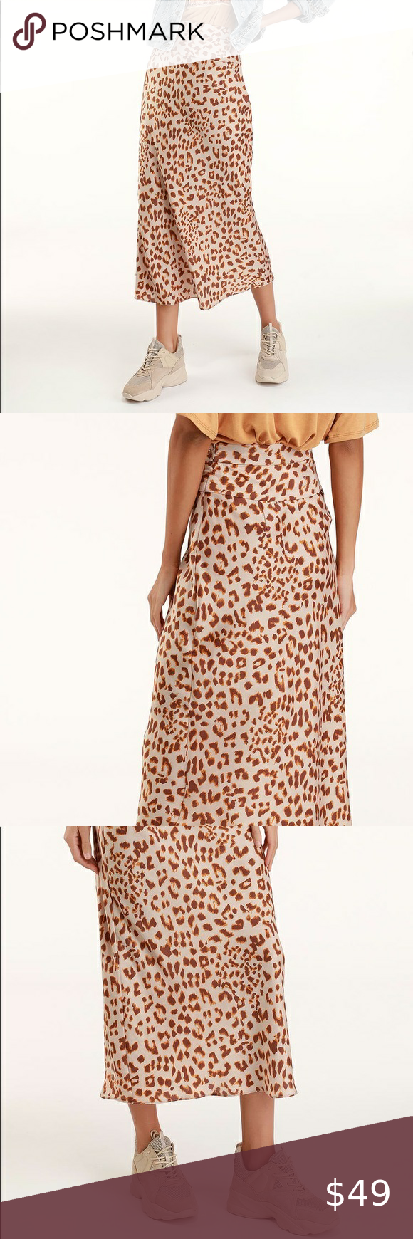 normani leopard print bias cut midi skirt