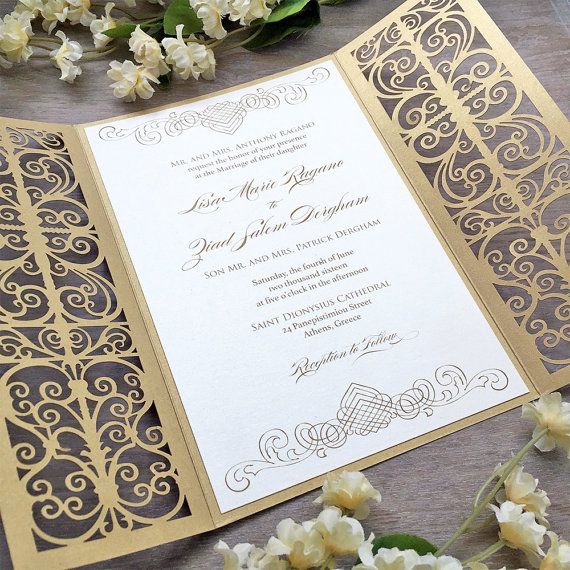 Lisa Ivory And Gold Laser Cut Wedding Invitation Metallic Lisa Ivory And Gold Laser Cut Wedding Invitation Metallic Gatefold Invite