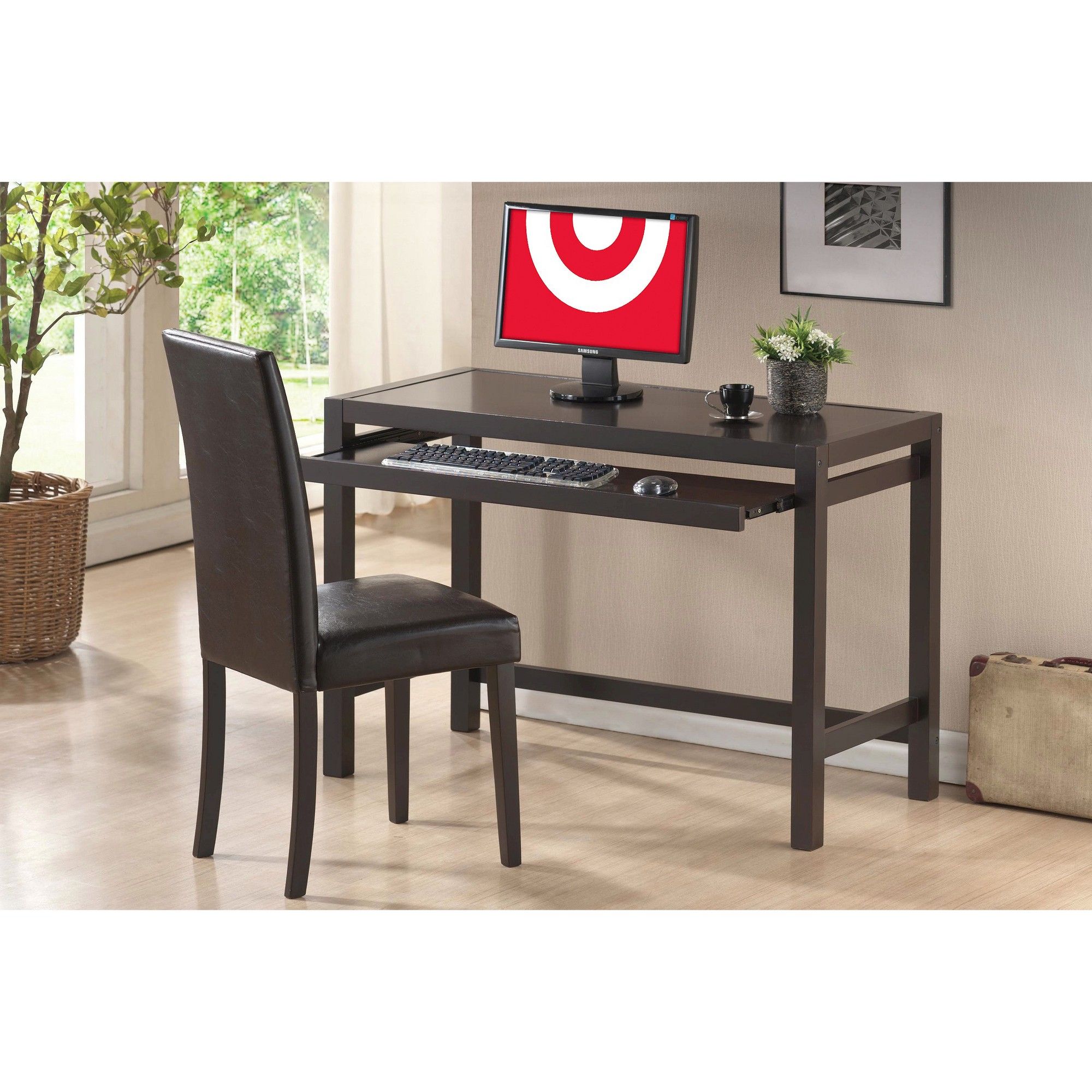 Astoria Modern Desk And Chair Set Dark Brown Baxton
