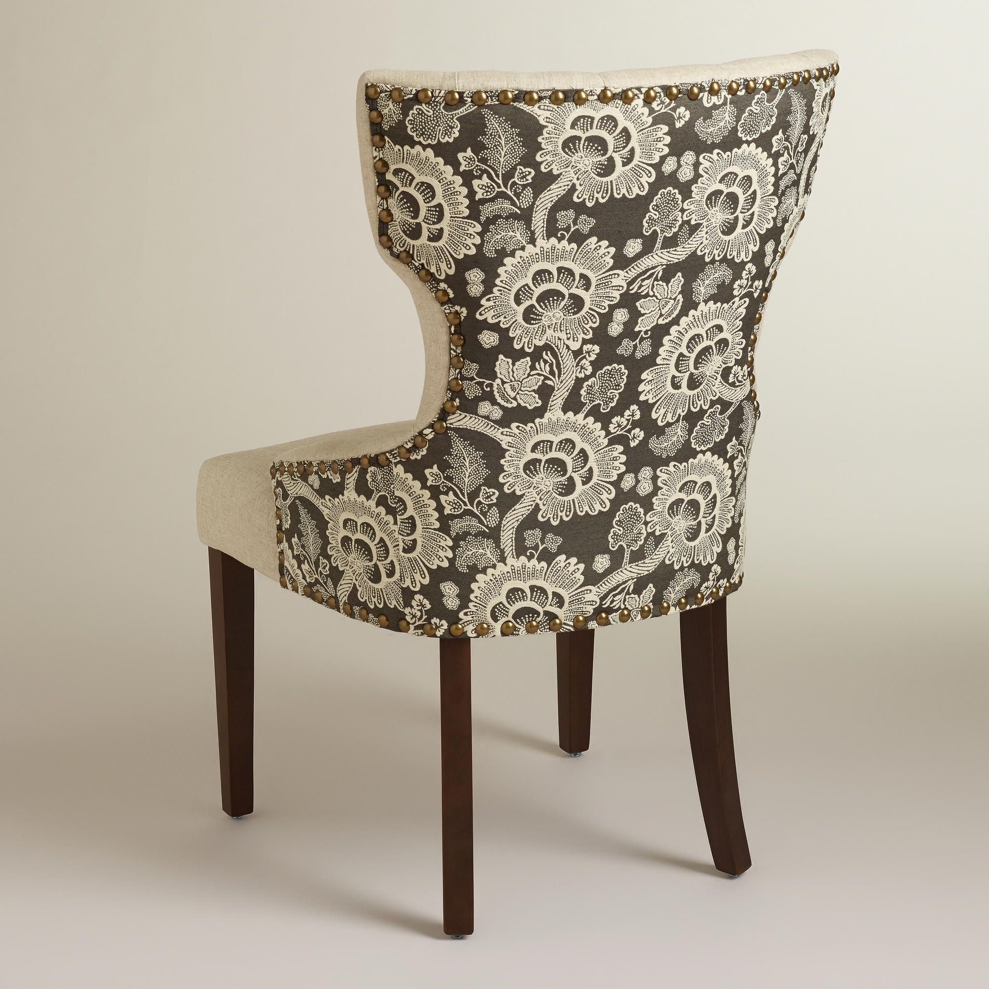 Black Floral And Linen Maxine Dining Chair Accent Chairs Dining Chairs Chair Reupholster Furniture