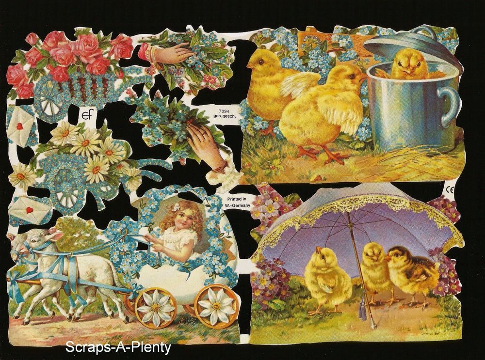 Cute Bunny /& Mice Animals 1745 Die Cut Scrap Mamelok English Embossed