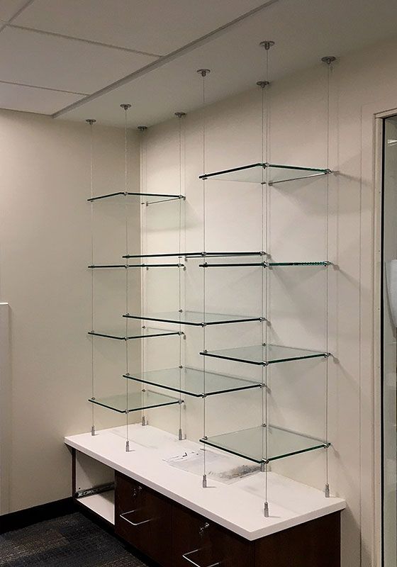 Cable/Rod Suspended Acrylic and Glass Shelves