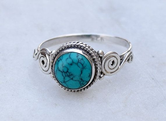 Turquoise Ring Sterling Silver 925 For Girl Women Size US 7