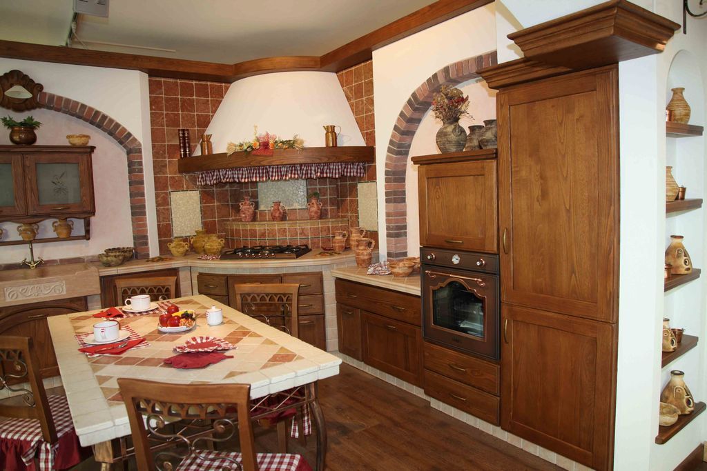 Cucina in muratura in massello di frassino, con particolare angolo ... Cucina angolo cottura in muratura