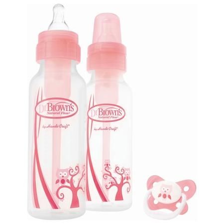 Dr. Brown's Natural Flow 8oz. Baby Bottles, Pink, 2-pack and Pacifier, BPA-Free - Walmart.com ...