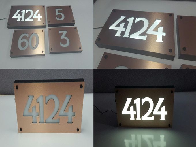 brushed copper engraved front lit led address number sign where to find house number plate design malaysia