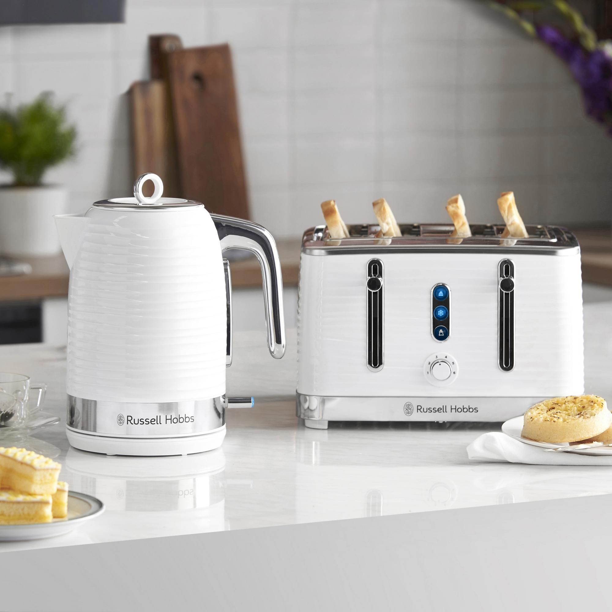 Russell Hobbs Inspire 4 Slice White Jug Kettle & 4 Slice Toaster