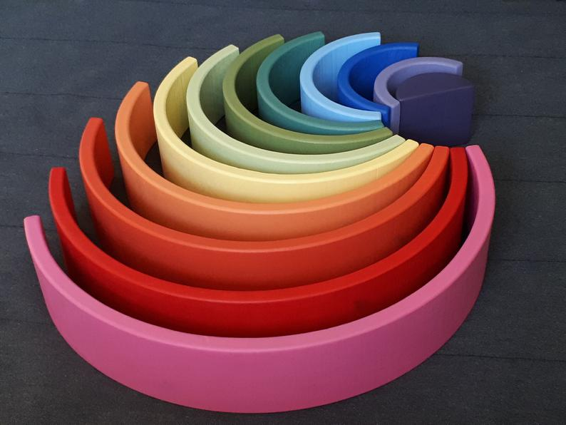 Vigeiya Wooden Rainbow Stacking Toy Color Sorting Toys Funny Stacker Building Blocks Early Educational for Kids Toddlers