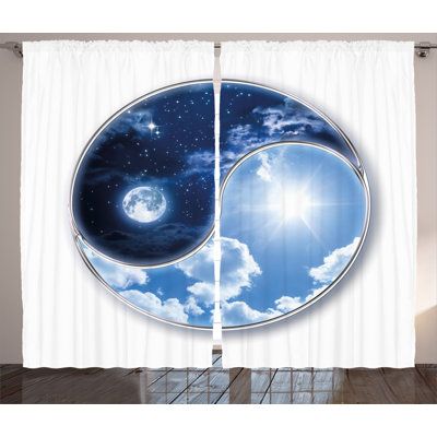 Latitude Run® Clawson Yin Yang Icon Shaped World w/ Moon & Sun Figures Harmony of the Universe Graphic Print in Brown, Size 96.0 H in | Wayfair
