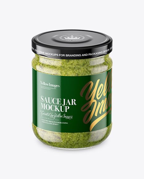 Clear Glass Jar With Pesto Sauce Mockup High Angle Shot Clear Food Frontview Glass Glossycap Jar Metalliccap Mockup Free Psd Clear Glass Jars Mockup