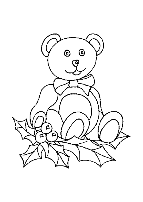 dessin à colorier d un nounours assis sur des feuilles de on coloriage nounours id=91325