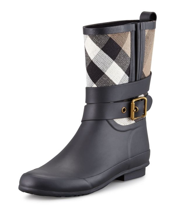 Check Canvas Kisa Yagmur Botu Siyah Boots Short Rain Boots Womens Designer Boots