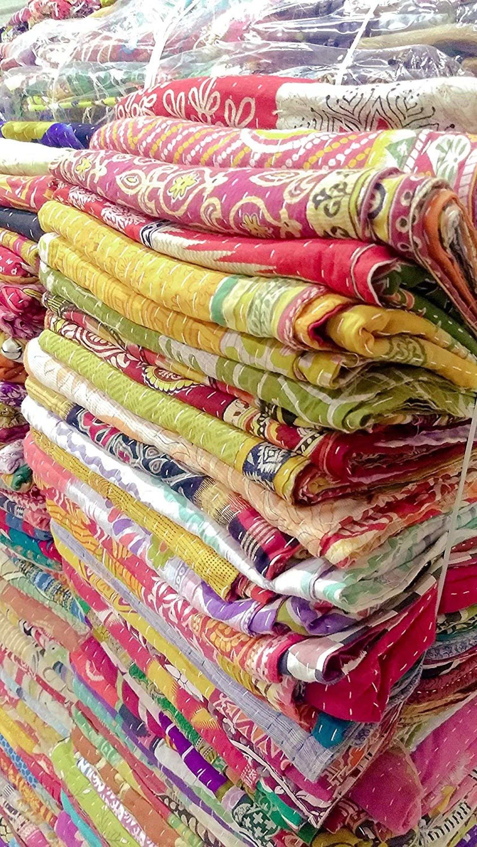 Vintage Reversible Kantha Quilt Indian Blanket Handmade Wholesale Lot 1pc Throw
