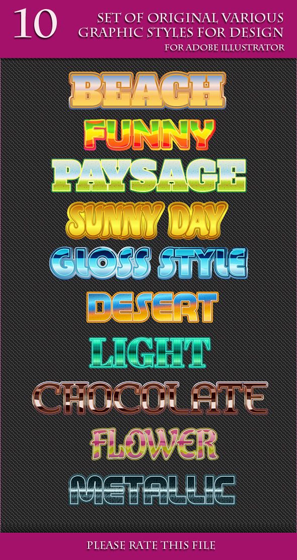 TEXT GRAPHIC STYLES FOR ADOBE ILLUSTRATOR. FILE INCLUDED