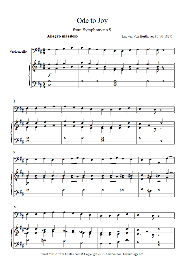 All Music Chords beethoven sheet music : Beethoven - Theme from Ode to Joy sheet music for Cello | Music ...