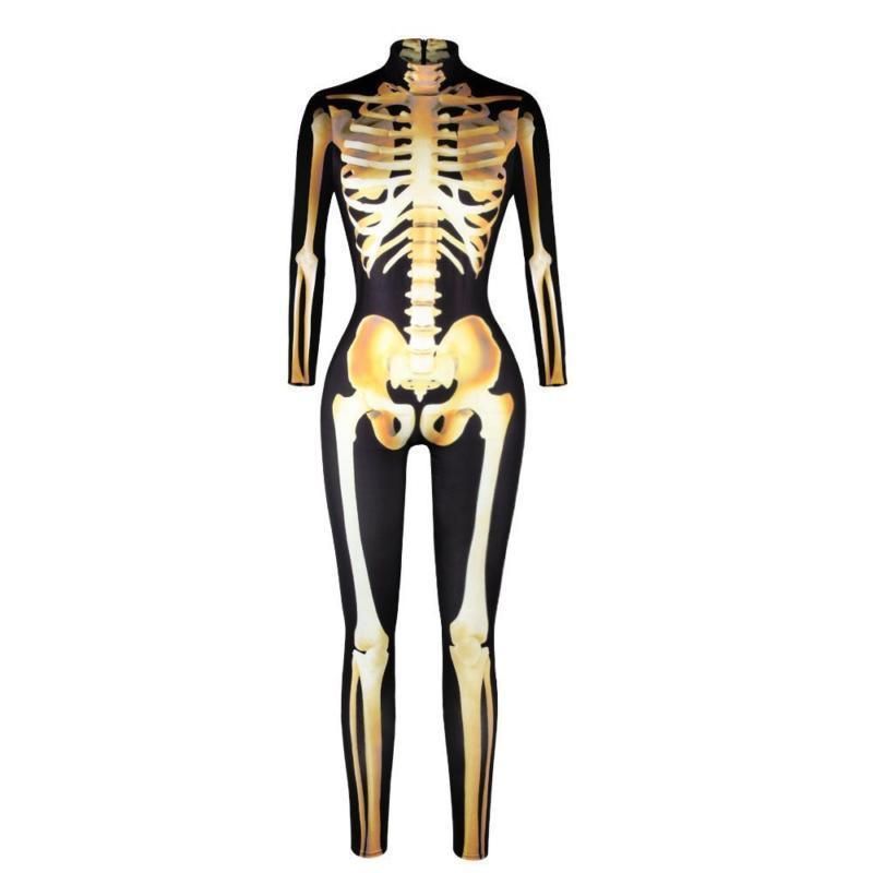 Women Bone Frame Skeleton Jumpsuit Fancy Dead Halloween Bodysuit Cosplay Costume