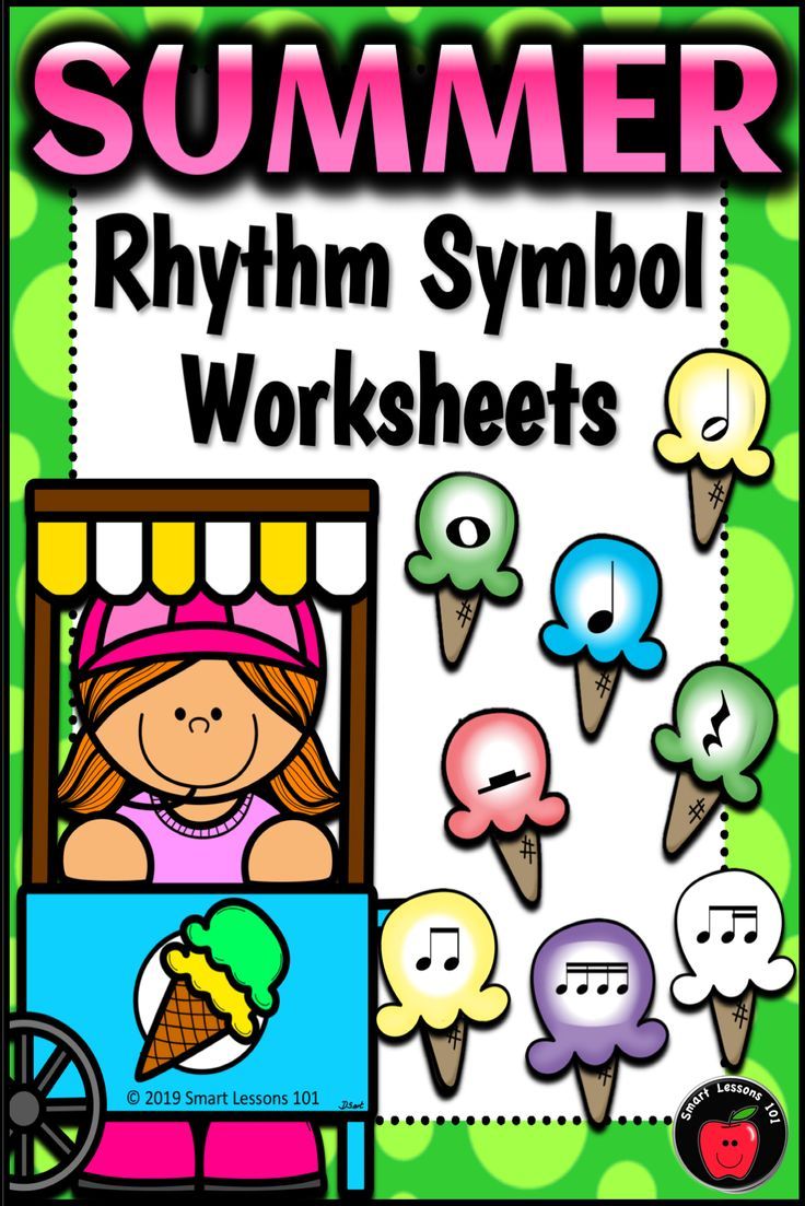Summer Rhythm Symbol Music worksheets for kids to practice identifying rhythm symbols and counting beats in your elementary music or band lesson! Excellent end of year activities to review, assess or use as a quick sub lesson plan. Perfect for music centers, independent study, small group work or large classes. Reinforces note reading, singing and performance skills and helps complete assignments and worksheets. Great Springs activity for your April, May or June Music class. Spring Music Activities, Music Rhythm Activities, Elementary Music Activities, Elementary Music Teacher, Homeschool Teacher, Teaching Elementary, Music Classroom, Music Sub Plans, Music Lesson Plans