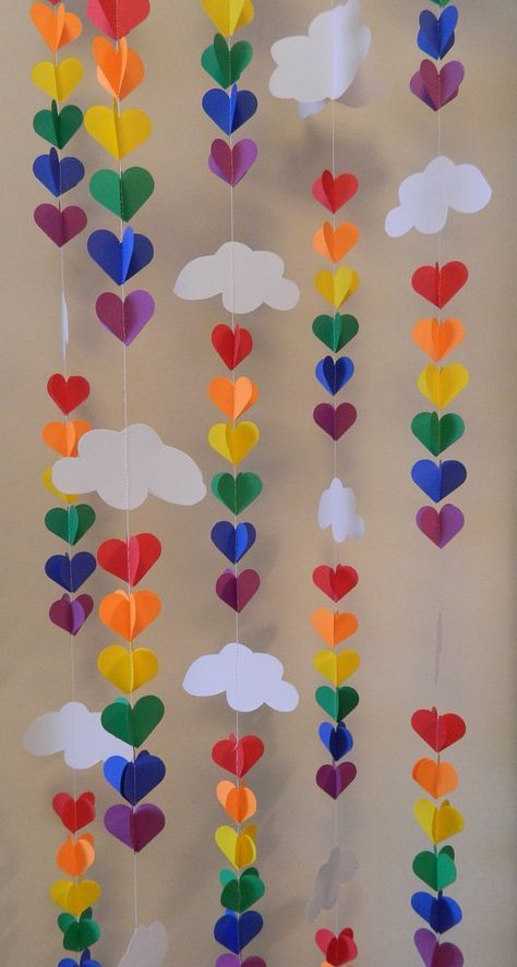 Baby SPRINKLE Decor/ SPRINKLE Party / 3D Clouds and Raindrop Rainbow Garland / Baby Shower Decorations / DIY Nursery Mobile