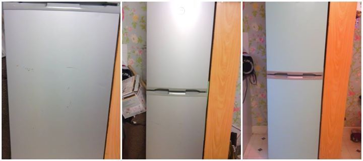 painted fridge with earthborn eggshell paint called milk jug my
