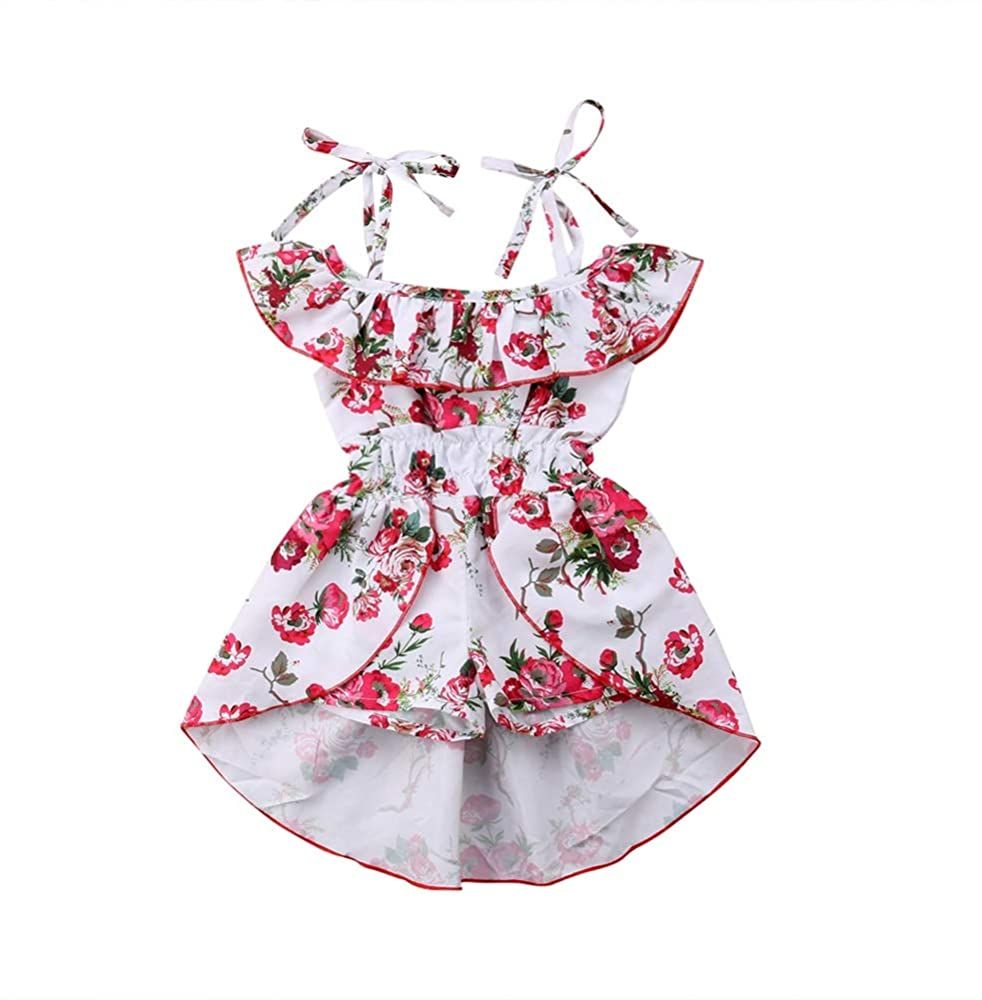 Toddler Kids Baby Girls Flower Ruffle Dress Summer Party Backless Floral Sundress Beachwear Overall Skirt Clothes Outfits