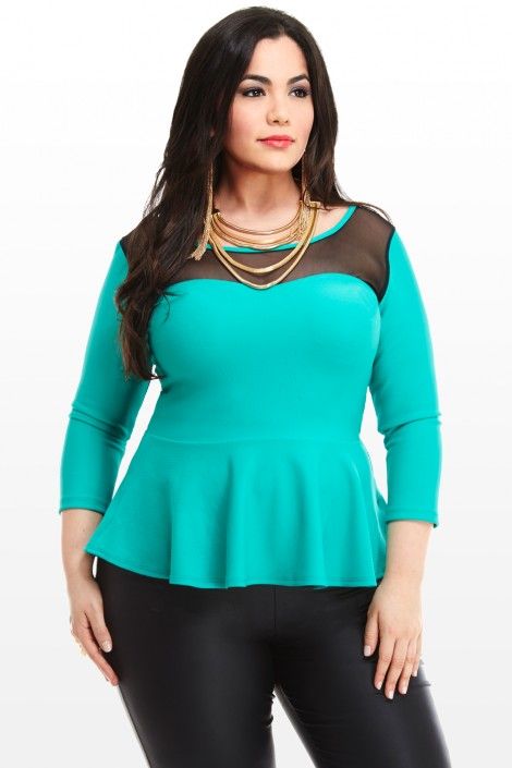 plus size textured peplum top with mesh plus size curvy plus size peplum top