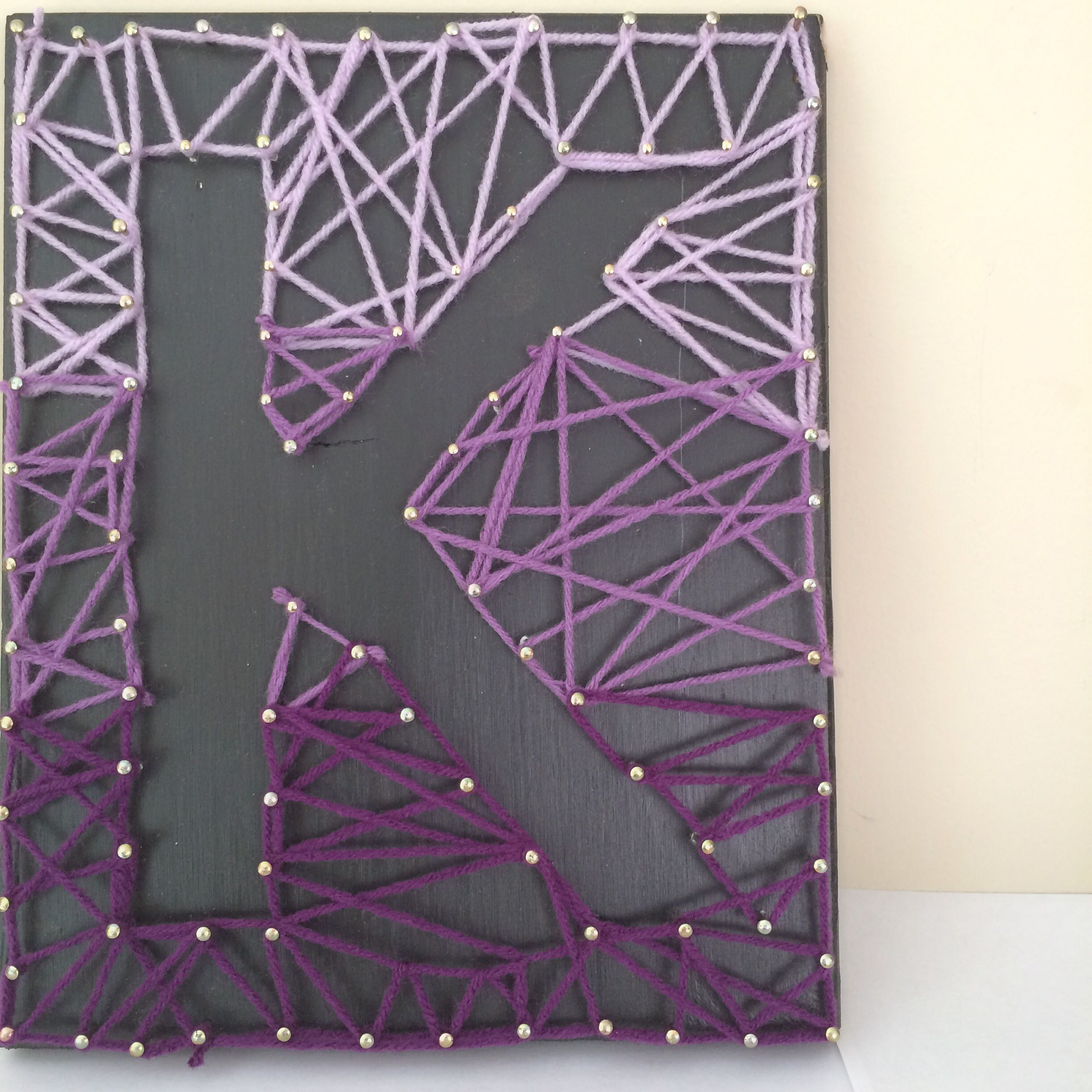 Reverse String Art Letter K Nail Purple Reverse String Art Letter K Nail Purple