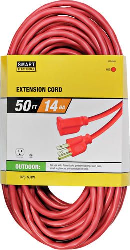 Smart Electrician 14 3 50 1 Outlet Outdoor Red Extension Cord