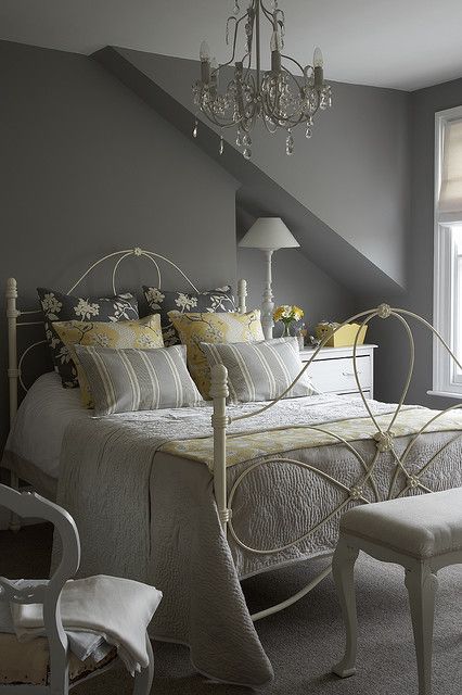 Bedroom In Grey Design Styles Pinterest Gray Yellow Gray Bedroom With Yellow Accents Love The Bed And Chandelier This Room Is So Inviting