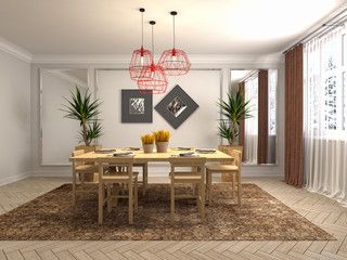 Ilustração: Interior dining area. 3d illustration 3d, Rugs, Illustration, Home Decor, Bedrooms, Interiors, Farmhouse Rugs, Decoration Home, Room Decor
