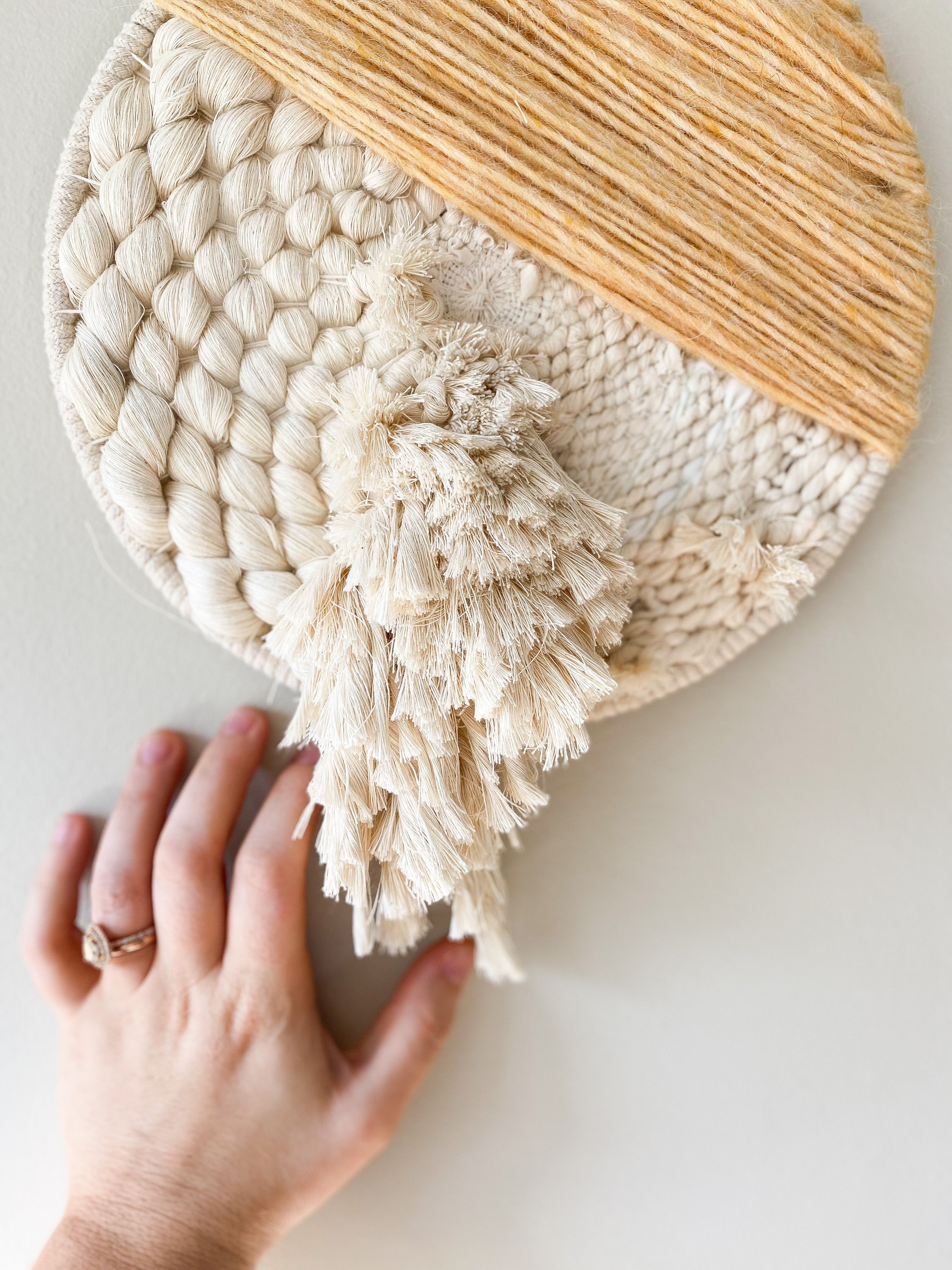 This week on the podcast LaChaun is speaking with Ashton Zager. Ashton is a fiber artist based out of her home in Asheville, North Carolina. She’s a self taught weaver, known for her beautiful circular weavings and woven jewelry pieces. Prior to weaving, she didn’t consider herself creative, but she quickly began to use weaving as a form of therapy through her personal grieving process Weaving Loom Diy, Weaving Loom Projects, Weaving Art, Tapestry Weaving, Hand Weaving, Yarn Wall Art, Woven Wall Art, Macrame Patterns Tutorials, Weaving Patterns