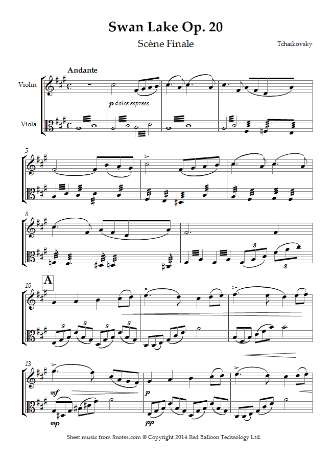 tchaikovsky theme for swan lake op 20 scene finale sheet music swan lake violin solo sheet music