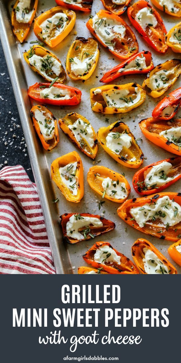 Grilled Mini Sweet Peppers with Goat Cheese from afarmgirlsdabbles.com #grilled #grilling #pepper #peppers #sweetpeppers #goatcheese #cheese #herbs Goat Cheese Recipes, Vegetable Recipes, Vegetarian Recipes, Cooking Recipes, Healthy Recipes, Chicken Recipes, Best Grill Recipes, Grilled Vegetable Salads, Griddle Recipes