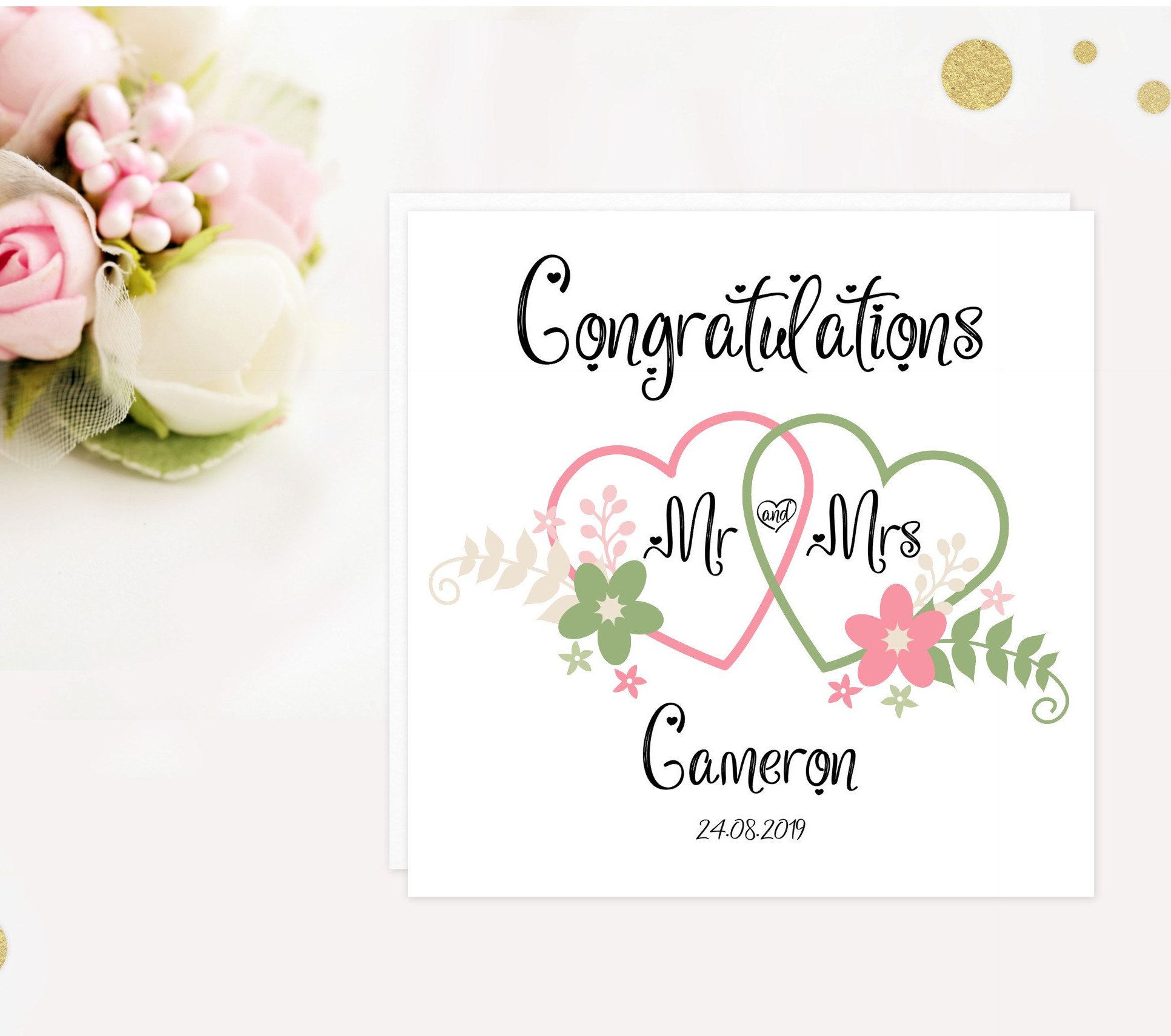 Mr /& Mrs Congratulations Wedding Card wedding date personalised wedding card names of the happy couple.