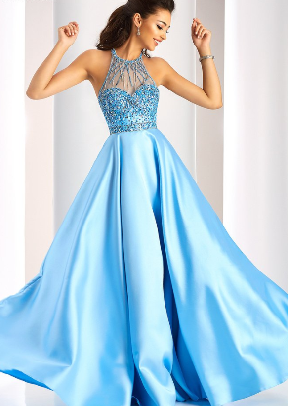 Periwinkle High Neckline Prom Dress Prom dresses, Clarisse dresses