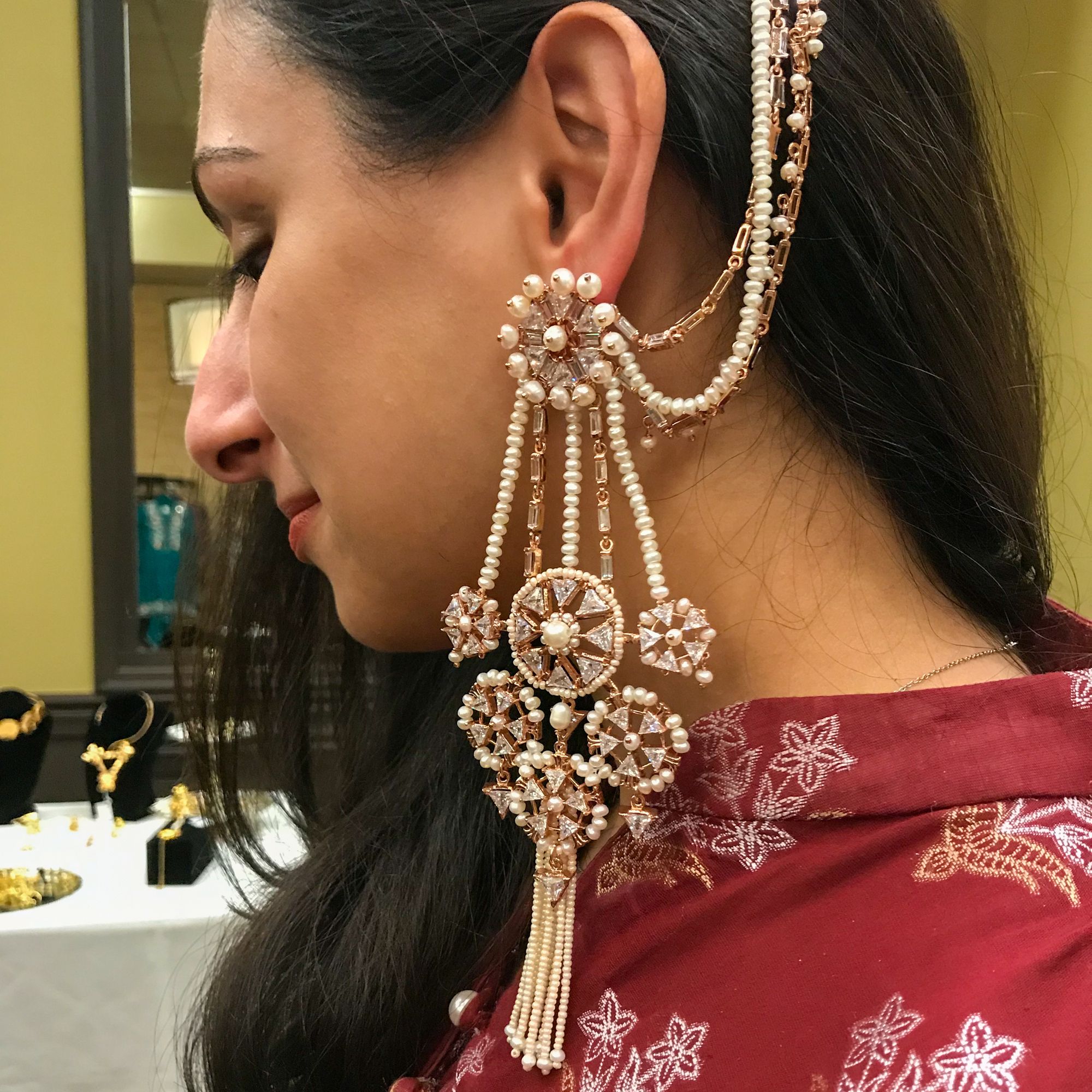 Vintage earrings in Oriental style Long Earrings with Chains Costume jewelry for women